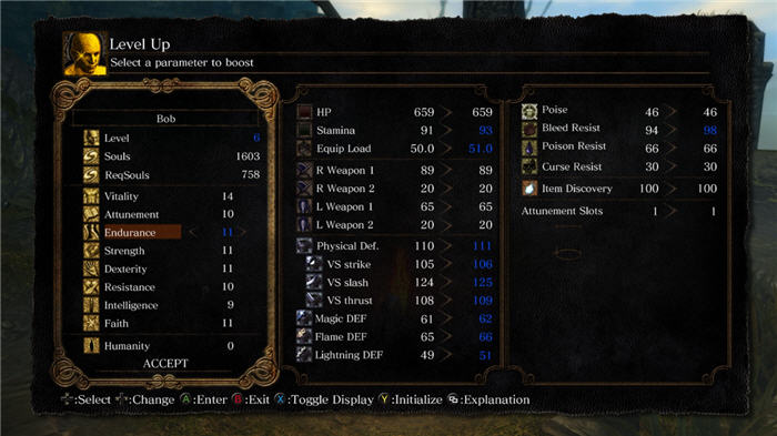 Elden Ring Stats and Weapons Dialog