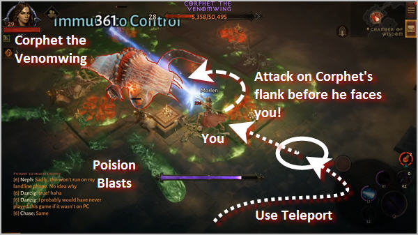 If possible, use Teleport and ranged attacks to out-flank Corphet before he turns to face you.