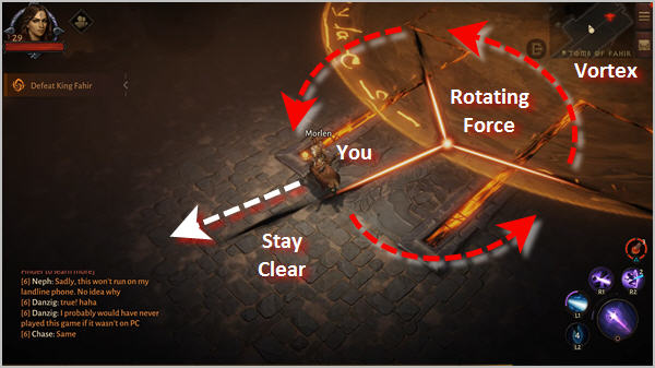 Look out for the rotating force like a windmill.