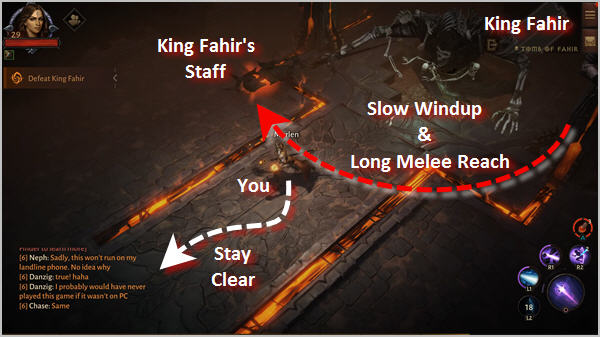 King Fahir's primary ability is a melee attack using his long staff.