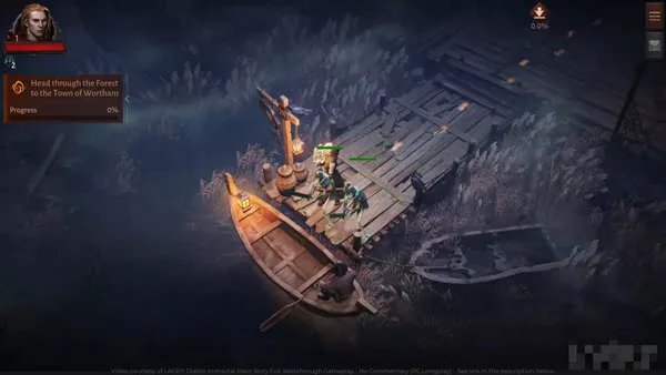 Secrets of the Prologue Quest in Diablo Immortal: In the starting scene, you travel to Wortham by boat.