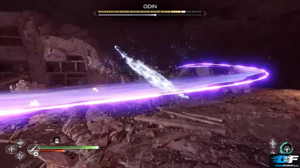 Odin's noose whip attack can also produce secondary sickle-shaped projectiles.