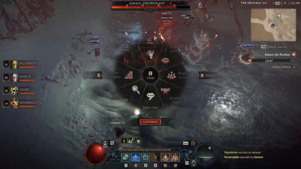 Player's heads-up display interface in Diablo 4.