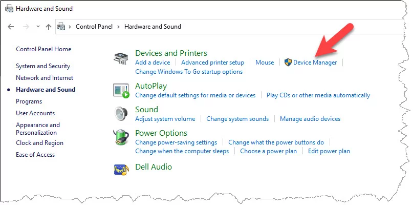 On the right side, under Devices and Printers, select Device Manager.